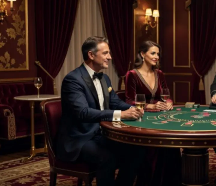 VIP casino night elegáns vendégekkel és hangulatvilágítással